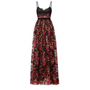 Marchesa Notte Floral Embroidered Lace Gown
